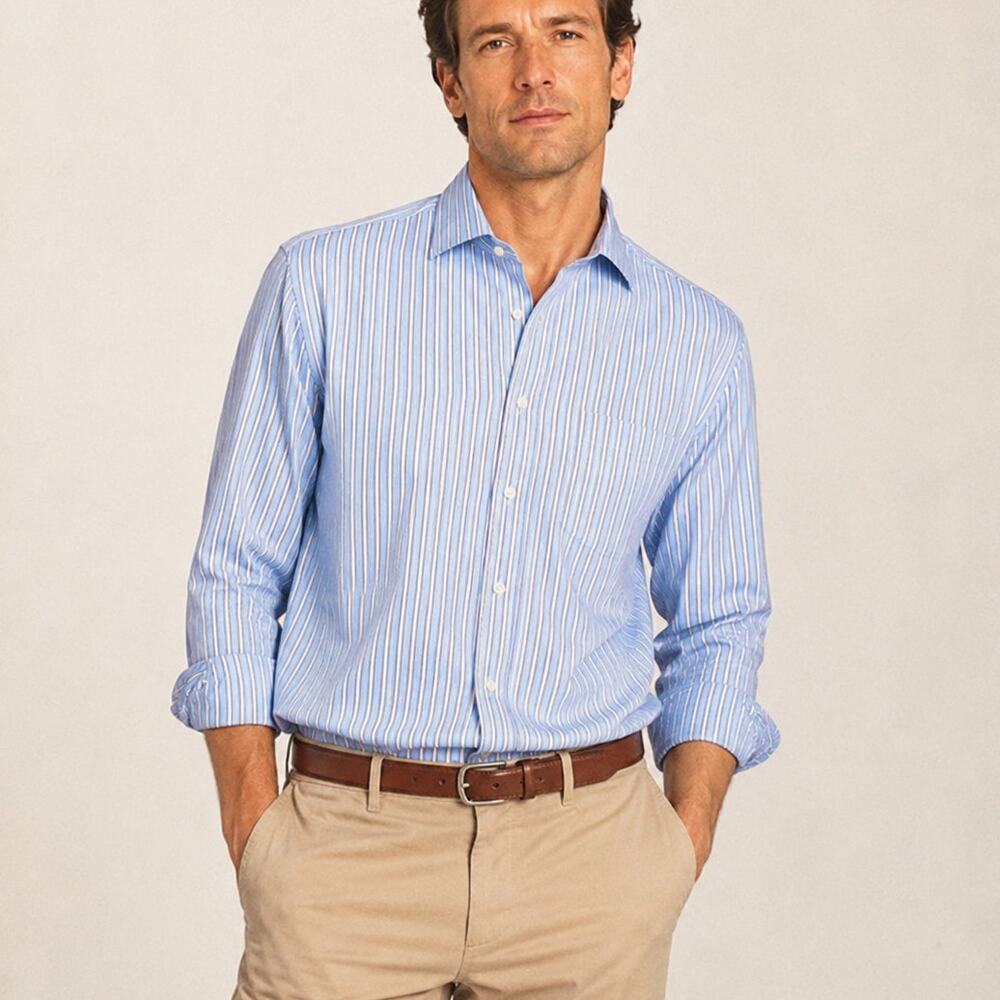 Peter Millar Men's Button up Shirt Cotton Blue Striped size Large 17